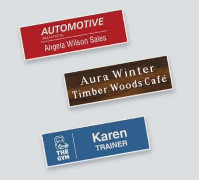 2 Line Custom Engraved Plastic Name Badge with Square Corners and Beveled Edges