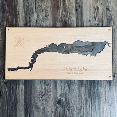 Contour Lake Map Wall Art: 5 Layer Blue & Maple 12 x 24