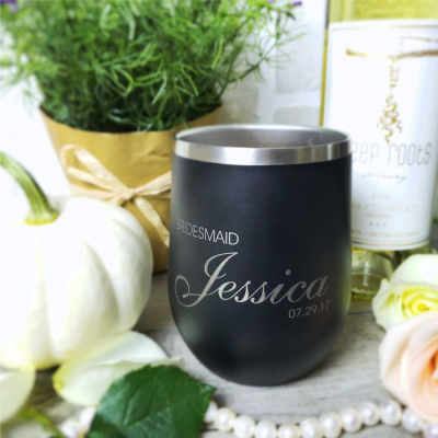 Wedding Party Black Insulated Wine Glass