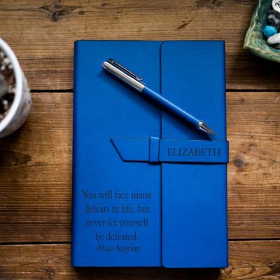 Blue Refillable Journal with Personalization in Two Locations With Classic Fonts