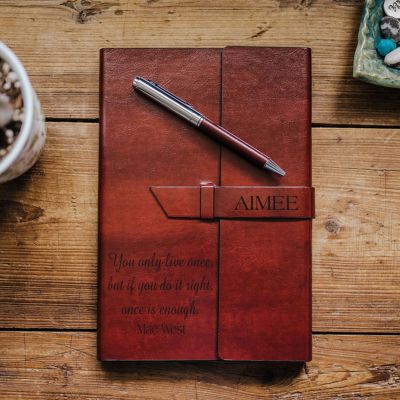 Brown Refillable Journal with Personalization in Two Locations With Classic Fonts