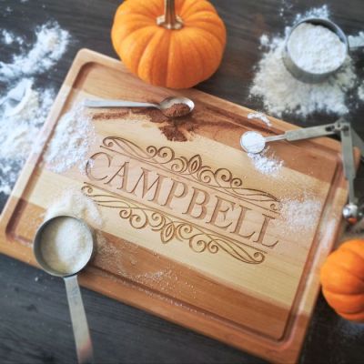 Family Name Themed Personalized Maple Cutting Board with Groove