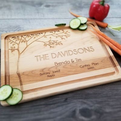 Family Tree Themed Personalized Maple Cutting Board with Groove