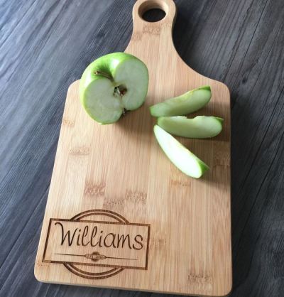 Family Name Themed Personalized Bamboo Paddle Cutting Board
