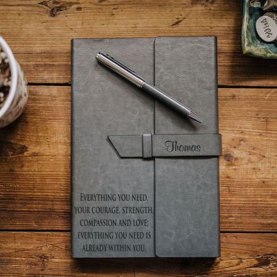 Grey Refillable Journal with Personalization in Two Locations With Classic Fonts