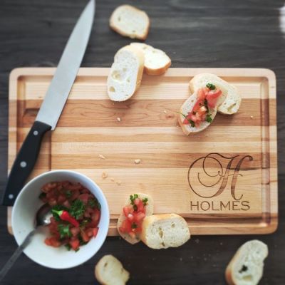 Love Themed Personalized Maple Cutting Board with Groove and Well - Corner Design