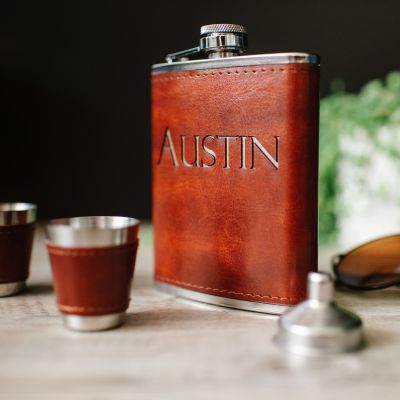 Leatherette Flask Personalized with Traditional Fonts