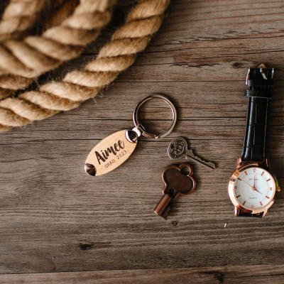 Graduation Wood Oval Keychain in Modern Fonts
