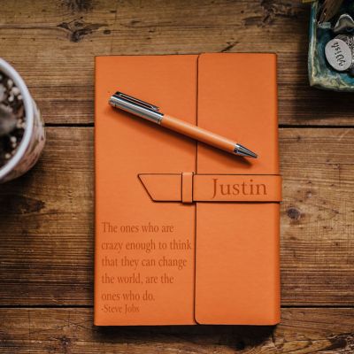 Orange Refillable Journal with Personalization in Two Locations With Classic Fonts
