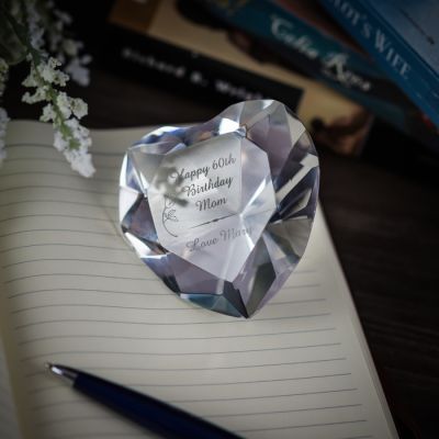 CRYSTAL HEART PAPERWEIGHT WITH PERSONALIZATION