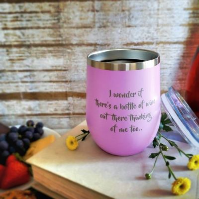 Wine Themed 12 oz Insulated Stemless Wine Glass with Personalization