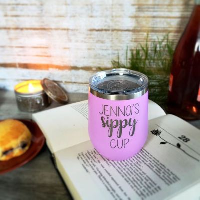 Create Your Own Lilac 12 oz Insulated Stemless Wine Glass with Personalization