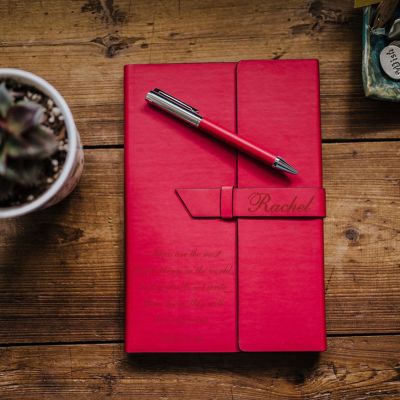 Red Refillable Journal with Personalization in Two Locations With Classic Fonts