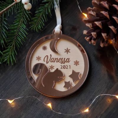 Rose Gold Squirrel Baby Christmas Ornament 