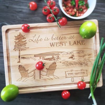 Lake Themed Personalized Maple Cutting Board with Groove