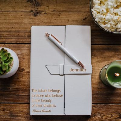 White Refillable Journal with Personalization in Two Locations With Classic Fonts