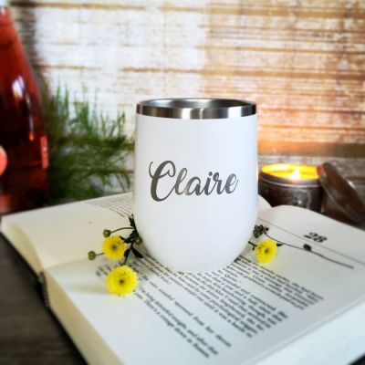 Create Your Own White 12 oz Insulated Stemless Wine Glass with Personalization