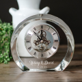 engraved crystal clock, custom crystal clock, personalized clock, retirement gift, anniversary gift, academic achievement clock, professional milestone gift, personalized timepiece, gift for achievements