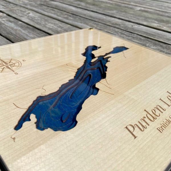 Contour Lake Map Wall Art: 5 Layer Blue & Maple 12 x 12