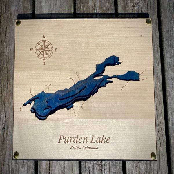 Contour Lake Map Wall Art: 5 Layer Blue & Maple 12 x 12