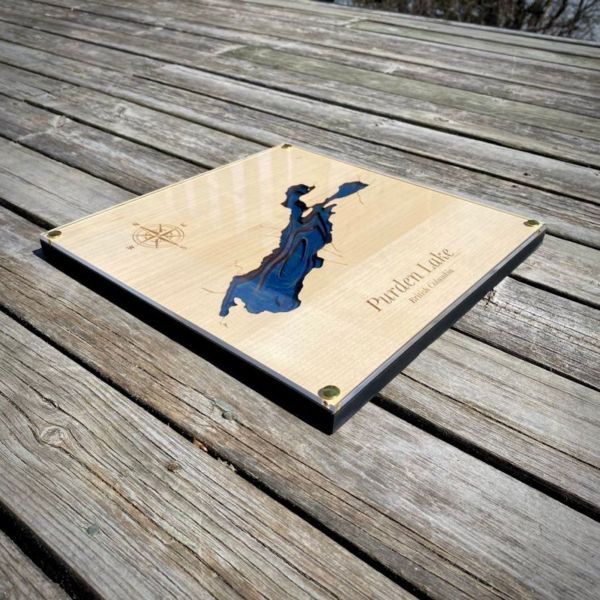 Contour Lake Map Wall Art: 5 Layer Blue & Maple 12 x 12