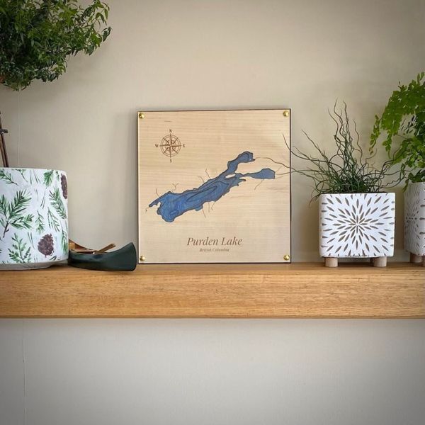 Contour Lake Map Wall Art: 5 Layer Blue & Maple 12 x 12