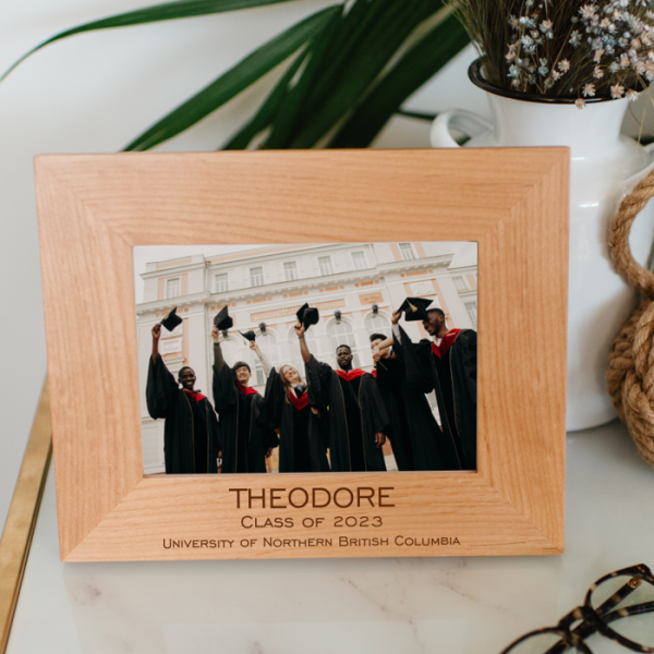 Graduation 5x7 Landscape Wood Photo Frame in Modern Fonts 1 Location of Engraving  