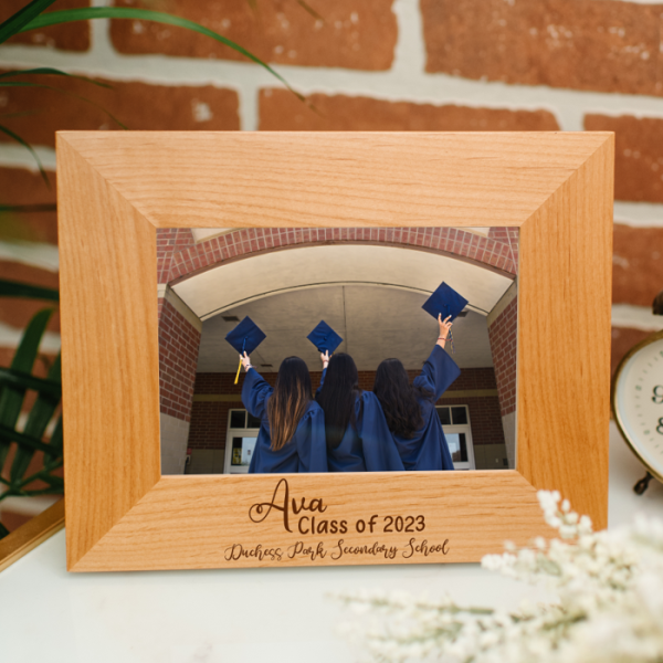 Graduation 5x7 Landscape Wood Photo Frame in Modern Fonts 1 Location of Engraving  