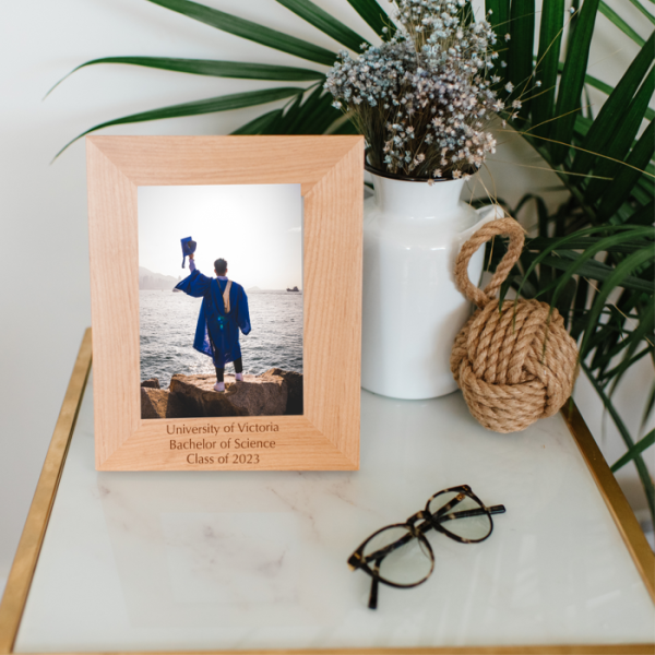 Graduation 5x7 Portrait Wood Photo Frame in Modern Fonts 1 Location of Engraving  
