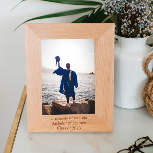 Graduation 5x7 Portrait Wood Photo Frame in Modern Fonts 1 Location of Engraving  