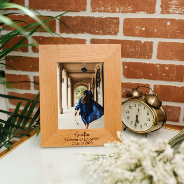 Graduation 5x7 Portrait Wood Photo Frame in Modern Fonts 1 Location of Engraving  