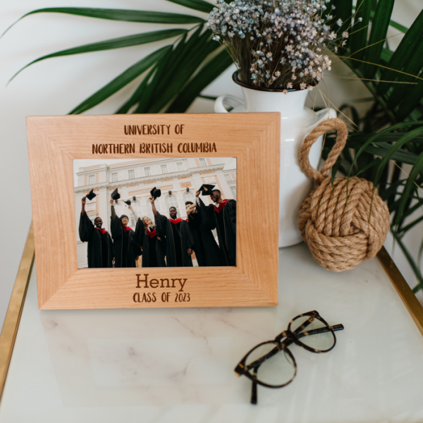 Graduation 5x7 Landscape Wood Photo Frame in Modern Fonts 2 Location of Engraving  