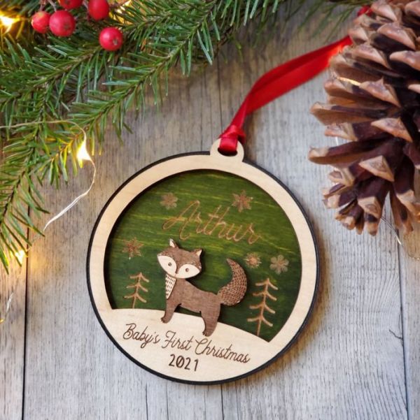 Fox in the Woods Baby Christmas Ornament 