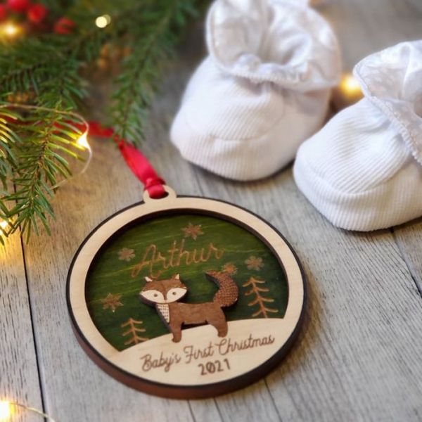 Fox in the Woods Baby Christmas Ornament 