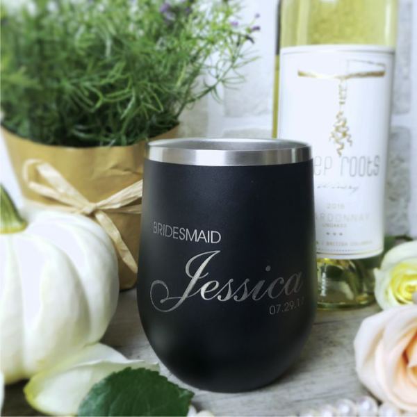 Wedding Party Black Insulated Wine Glass