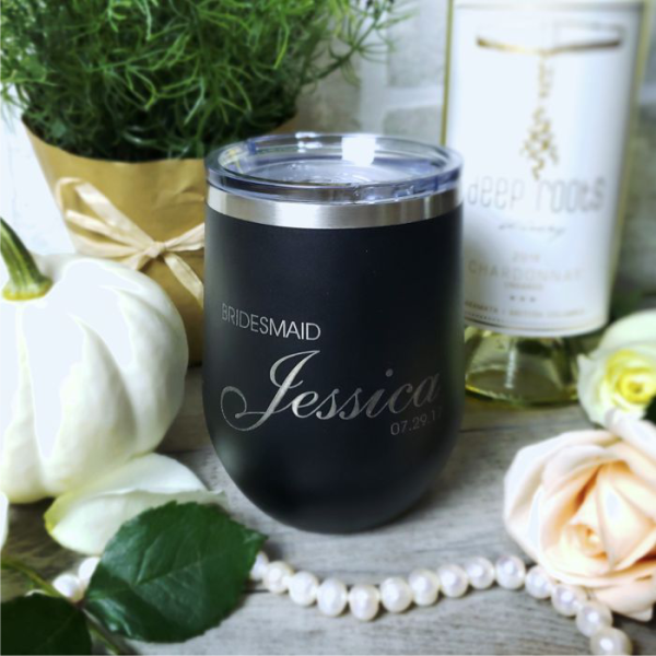 Wedding Party Black Insulated Wine Glass