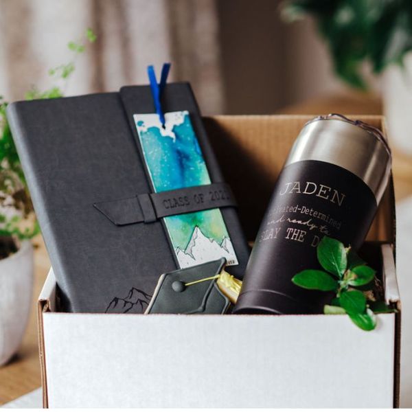 The Giving Box - Follow Your Passion Grad - Personalized Journal and Black Tumbler
