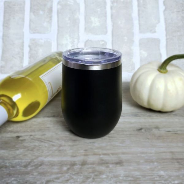 Create Your Own Black 12 oz Insulated Stemless Wine Glass with Personalization