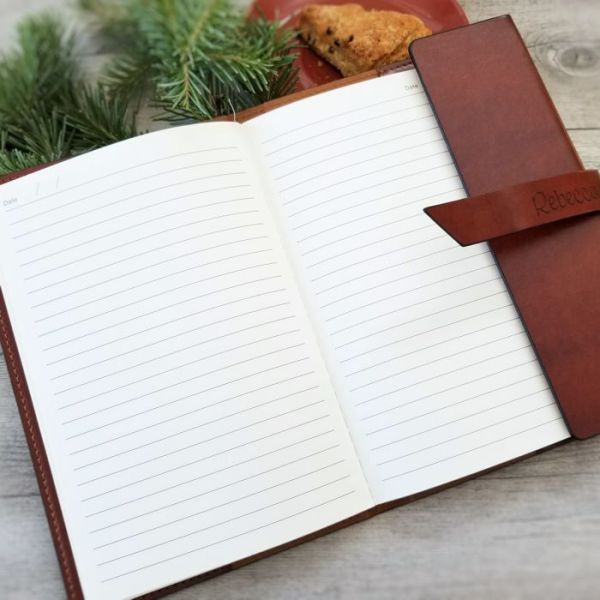 BROWN REFILLABLE JOURNAL AND PEN BOX SET WITH PERSONALIZATION