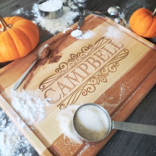 Family Name Themed Personalized Maple Cutting Board with Groove