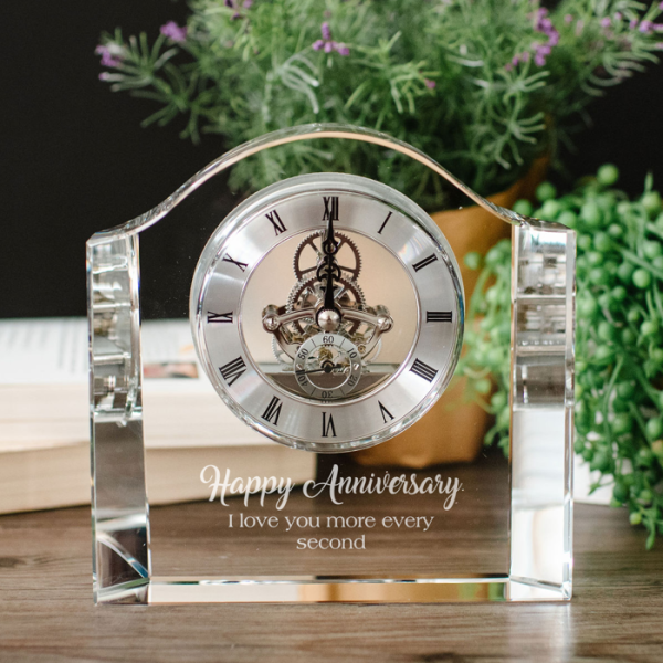 CRYSTAL CHELLO CLOCK WITH PERSONAL MESSAGE