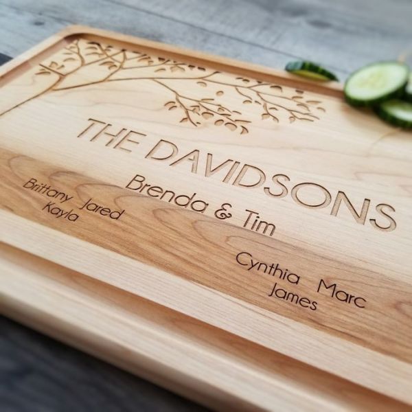 Family Tree Themed Personalized Maple Cutting Board with Groove