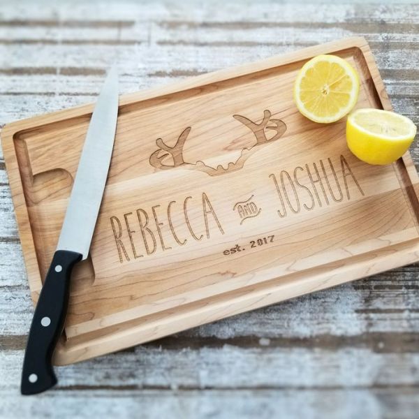 Love Themed Personalized Maple Cutting Board with Groove and Well