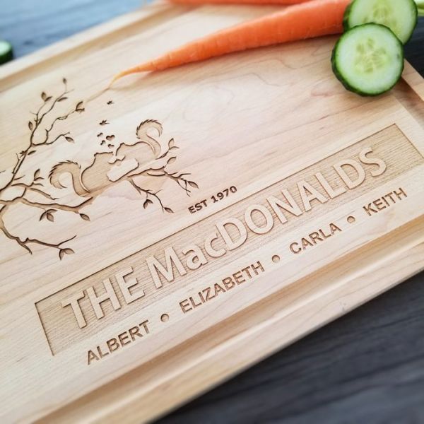 Family Themed - Adventure, Mountains, Farms, & the Outdoors Personalized Maple Cutting Board with Groove and Well