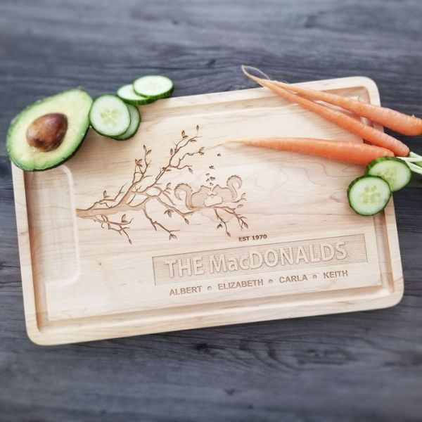 Family Themed - Adventure, Mountains, Farms, & the Outdoors Personalized Maple Cutting Board with Groove and Well