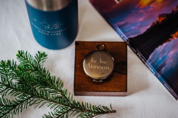 The Giving Box - Engraved Compass with Your Choice of Engraved Alpine Flask Water Bottle