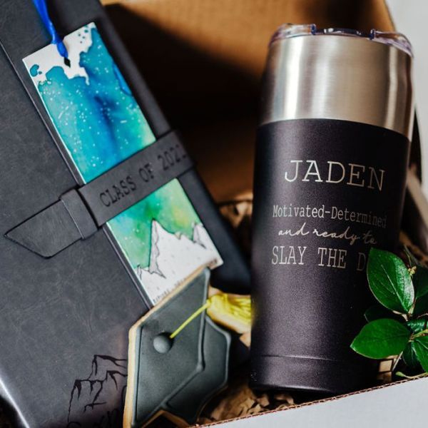 The Giving Box - Follow Your Passion Grad - Personalized Journal and Black Tumbler