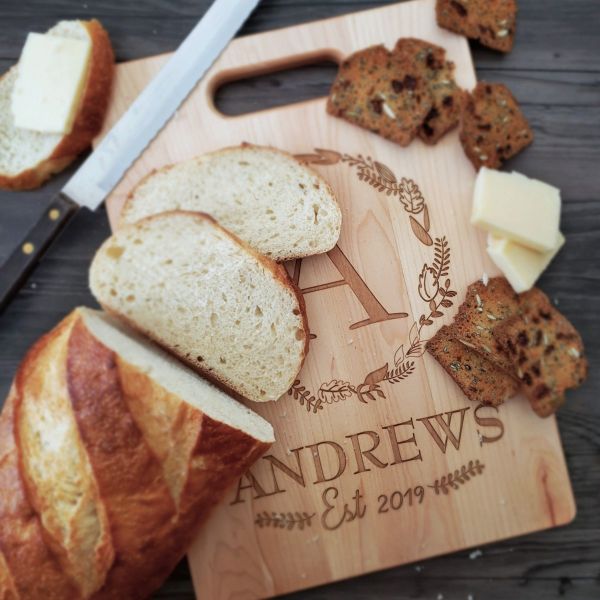 Family Name with Foliage, Branches or Greenery Personalized Maple Handle Cutting Board