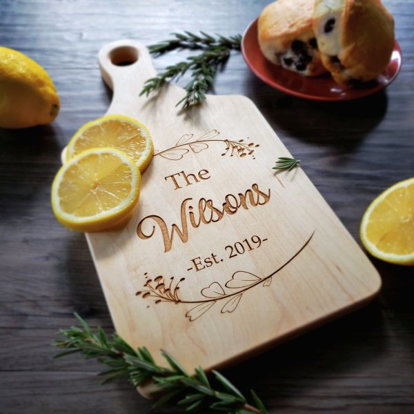 Family Name Themed Personalized Maple Paddle Cutting Board