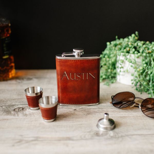 Engraved Graduation Leatherette Flask and Shot Glass Set